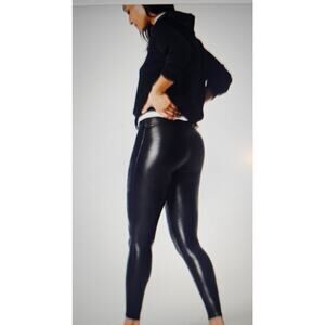 Spanx  SPANXshape™ Faux Leather Black Leggings, Sz LP